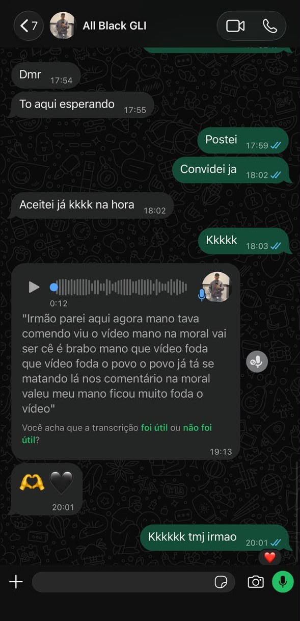 Print da conversa de WhatsApp com All Black GLI